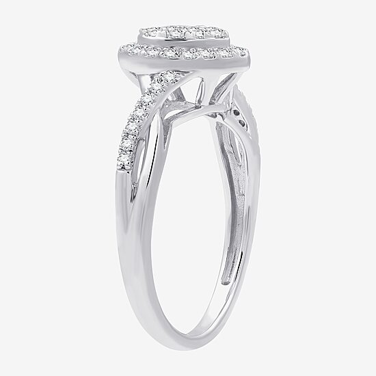 (H-I / I1) Womens 1/2 CT. T.W. Lab Grown White Diamond Sterling Silver Heart Side Stone Crossover Engagement Ring