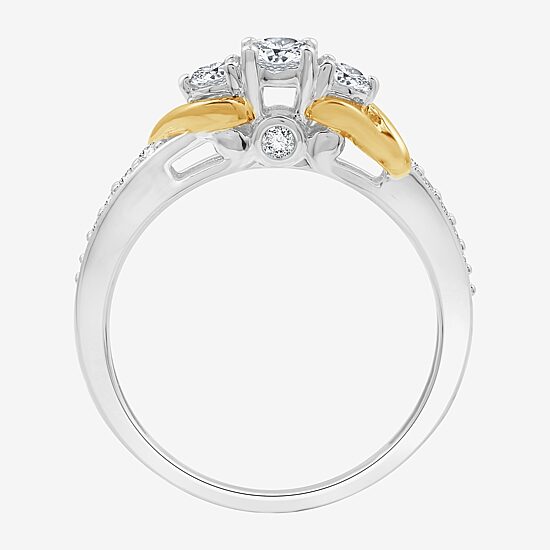(H-I / I1) Womens 1/2 CT. T.W. Lab Grown White Diamond 14K Gold Over Silver Sterling Silver Side Stone Engagement Ring