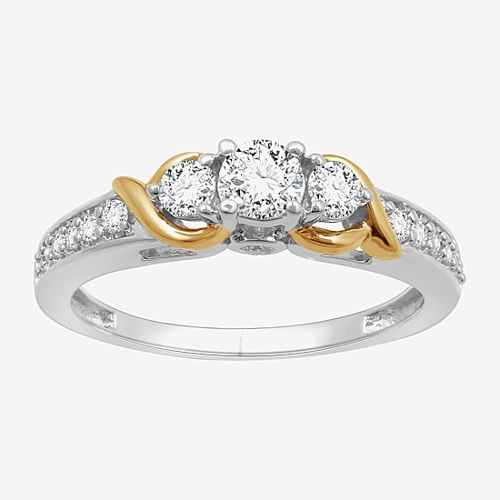 (H-I / I1) Womens 1/2 CT. T.W. Lab Grown White Diamond 14K Gold Over Silver Sterling Silver Side Stone Engagement Ring