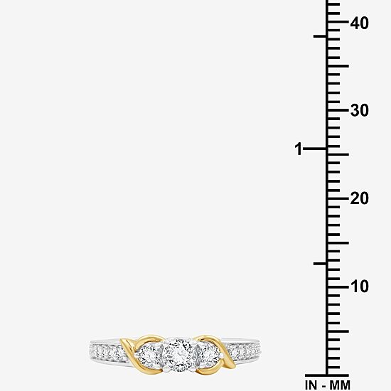 (H-I / I1) Womens 1/2 CT. T.W. Lab Grown White Diamond 14K Gold Over Silver Sterling Silver Side Stone Engagement Ring