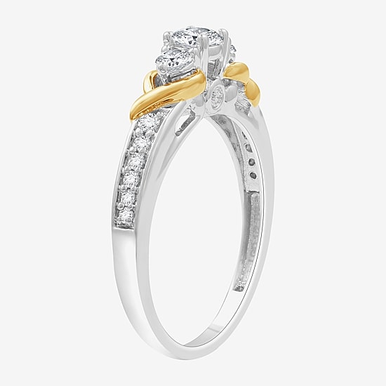 (H-I / I1) Womens 1/2 CT. T.W. Lab Grown White Diamond 14K Gold Over Silver Sterling Silver Side Stone Engagement Ring