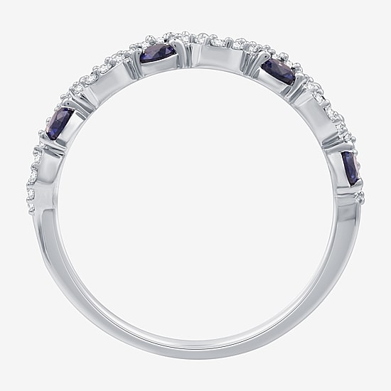 I Said Yes (H-I/I1) Womens 1/8 CT. T.W. Lab Created Blue Sapphire Sterling Silver Wedding Band