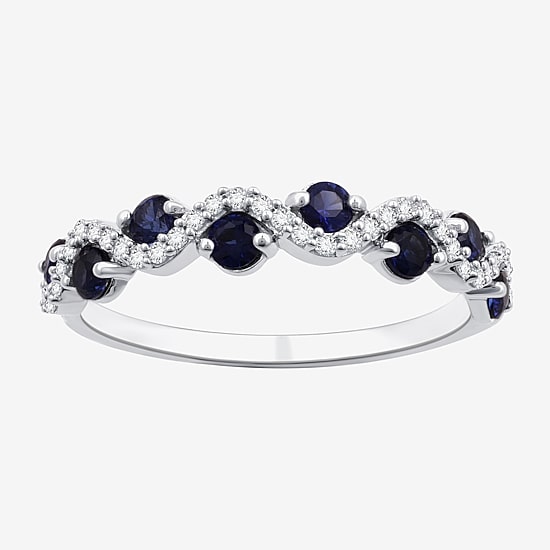 I Said Yes (H-I/I1) Womens 1/8 CT. T.W. Lab Created Blue Sapphire Sterling Silver Wedding Band
