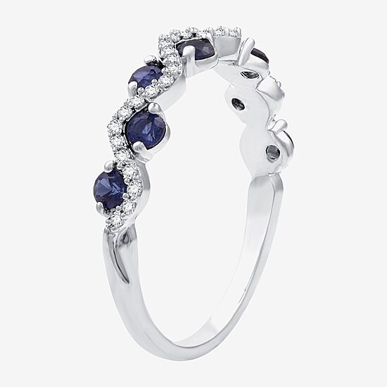 I Said Yes (H-I/I1) Womens 1/8 CT. T.W. Lab Created Blue Sapphire Sterling Silver Wedding Band
