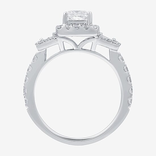 (H-I / I1) Womens 1 1/2 CT. T.W. Lab Grown White Diamond Sterling Silver Side Stone Engagement Ring