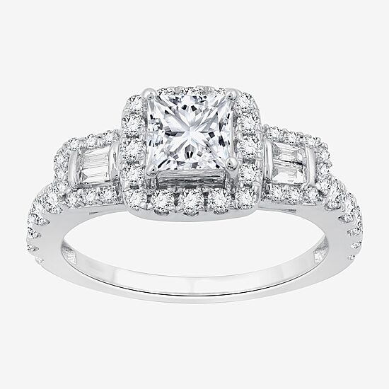 (H-I / I1) Womens 1 1/2 CT. T.W. Lab Grown White Diamond Sterling Silver Side Stone Engagement Ring