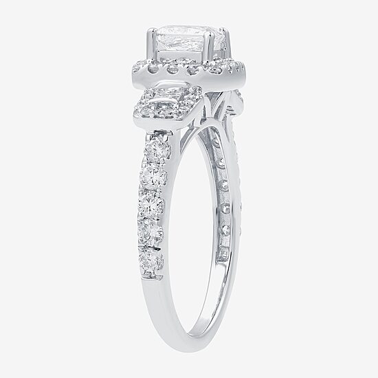 (H-I / I1) Womens 1 1/2 CT. T.W. Lab Grown White Diamond Sterling Silver Side Stone Engagement Ring