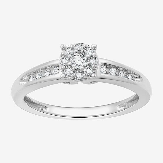 (H-I / I1) Womens 1/5 CT. Lab Grown White Diamond Sterling Silver Round Side Stone Engagement Ring