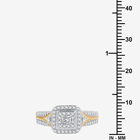 (H-I / I1) Womens 5/8 CT. T.W. Lab Grown White Diamond 14K Two Tone Gold Over Silver Side Stone Halo Bridal Set