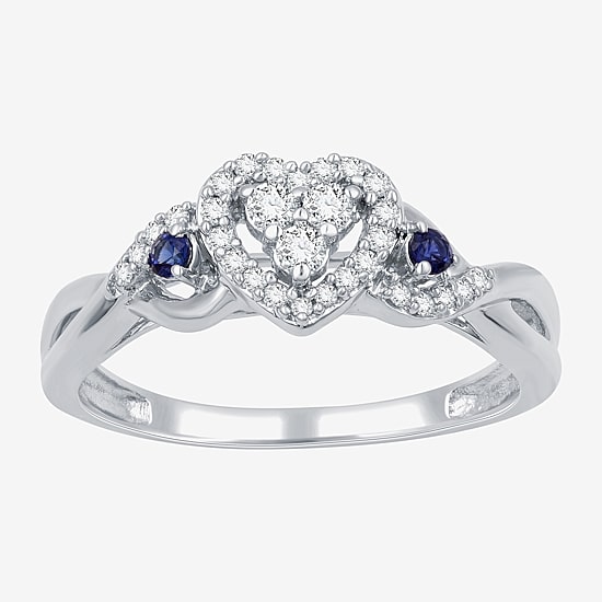 I Said Yes (H-I / I1) Womens 1/5 CT. Lab Grown White Diamond Sterling Silver Heart Side Stone Engagement Ring