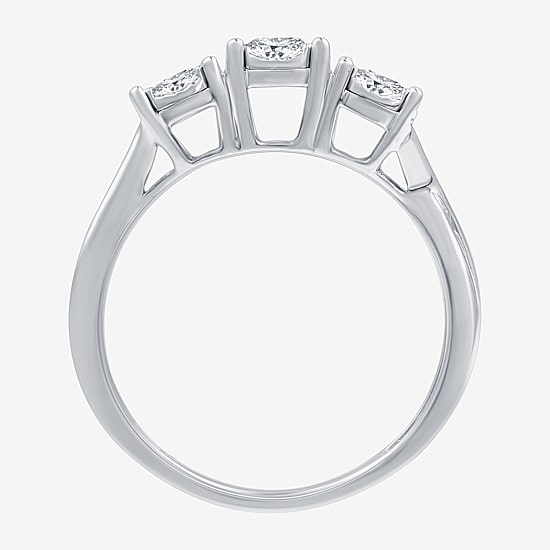 (H-I / I1) Womens 1/2 CT. T.W. Lab Grown White Diamond 14K Gold Over Silver Sterling Silver 3-Stone Engagement Ring