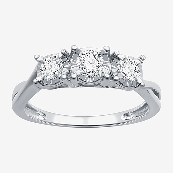 (H-I / I1) Womens 1/2 CT. T.W. Lab Grown White Diamond 14K Gold Over Silver Sterling Silver 3-Stone Engagement Ring