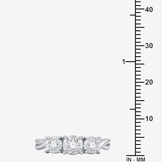 (H-I / I1) Womens 1/2 CT. T.W. Lab Grown White Diamond 14K Gold Over Silver Sterling Silver 3-Stone Engagement Ring