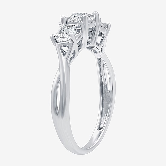 (H-I / I1) Womens 1/2 CT. T.W. Lab Grown White Diamond 14K Gold Over Silver Sterling Silver 3-Stone Engagement Ring