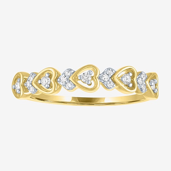 (G-H / Si2-I1) Womens 4MM 1/10 CT. T.W. Lab Grown White Diamond 10K Gold Heart Wedding Band