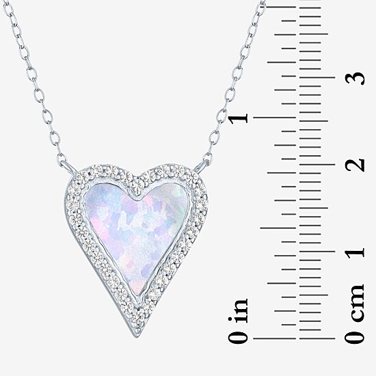 Womens Lab Created White Opal Sterling Silver Heart 16 Inch Pendant Necklace