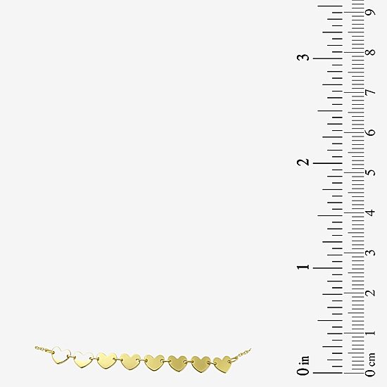 Womens 10K Gold 7.25 Inch Solid Link Heart Chain Bracelet