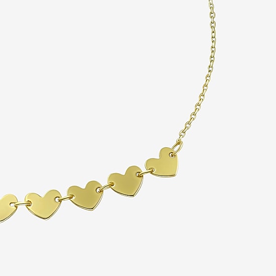 Womens 10K Gold 7.25 Inch Solid Link Heart Chain Bracelet