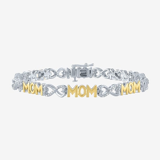 "Mom" Womens 1/10 CT. T.W. Natural White Diamond Sterling Silver Infinity 7.5 Inch Tennis Bracelet