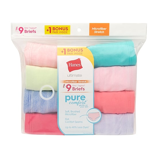 Hanes Pure Comfort Microfiber Bonus Pack Little & Big Kid Girls 9 Pack Brief Panty Gupsb9