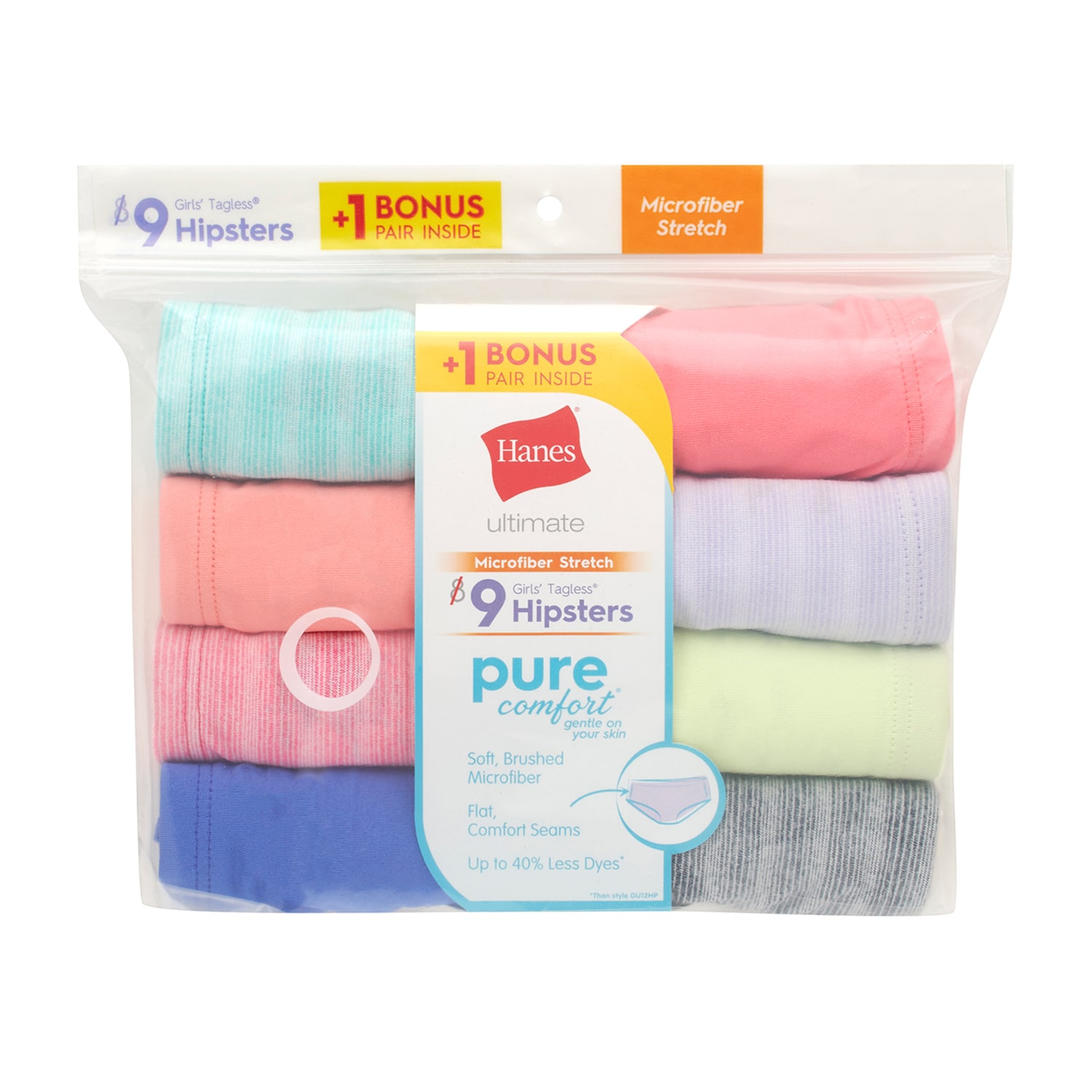 Hanes Pure Comfort Microfiber Bonus Pack Little & Big Kid Girls 9 Hipster Panty Gupsh9