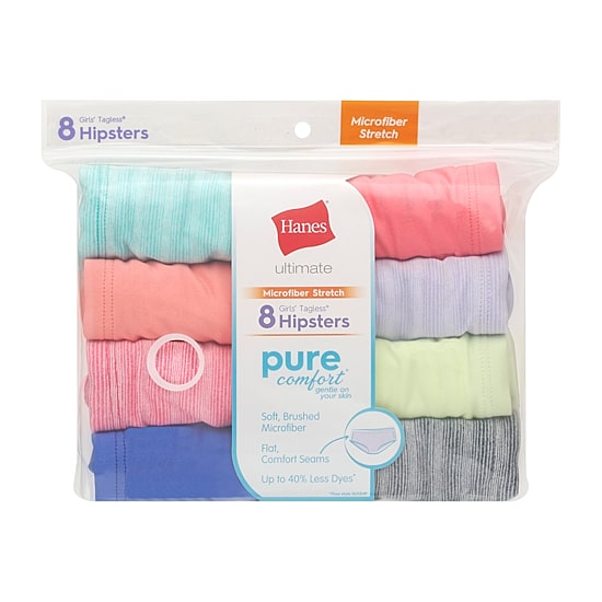 Hanes Pure Comfort Microfiber Little & Big Kid Girls 8 Pack Hipster Panty Gupsyh