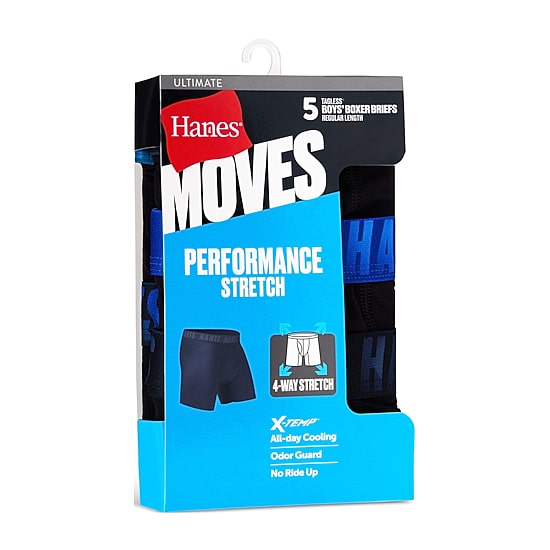 Hanes Moves Stretch Little & Big Kid Boys 5 Pack Boxer Briefs Bu9xb5