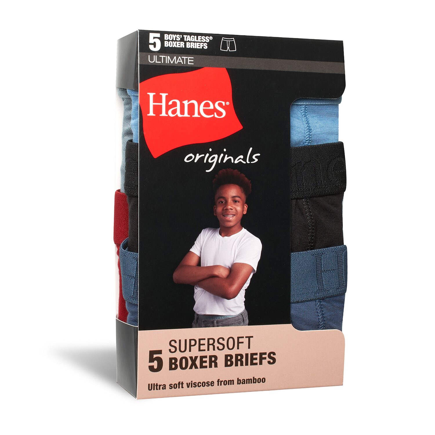 Hanes Originals Super Soft Little & Big Kid Boys 5 Pack Boxer Briefs Buo2bc