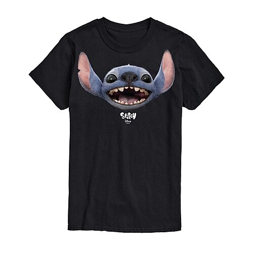 Airwaves Men's Lilo and Stitch Live Action Stitch Face Short Sleeve T-Shirt - Black