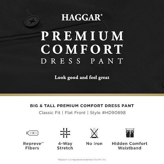 Haggar JMH Mens Classic Fit Big and Tall Dress Flat Front Pant