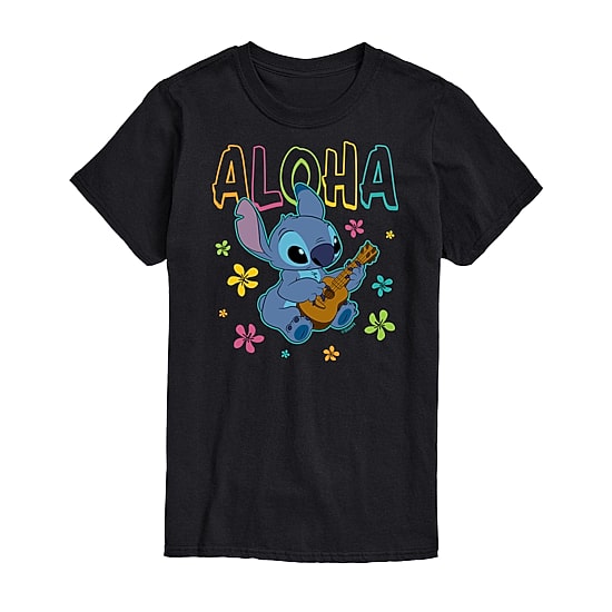 Mens Crew Neck Short Sleeve Regular Fit Lilo & Stitch Big and Tall Graphic T-Shirt