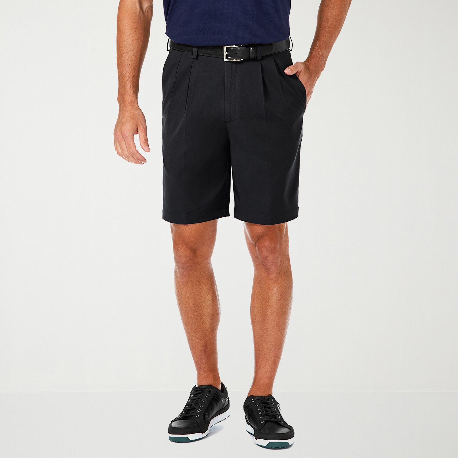 Haggar Cool 18 Pro Pleated Mens 9 1/2" Stretch Fabric Moisture Wicking Quick Dry Chino Short