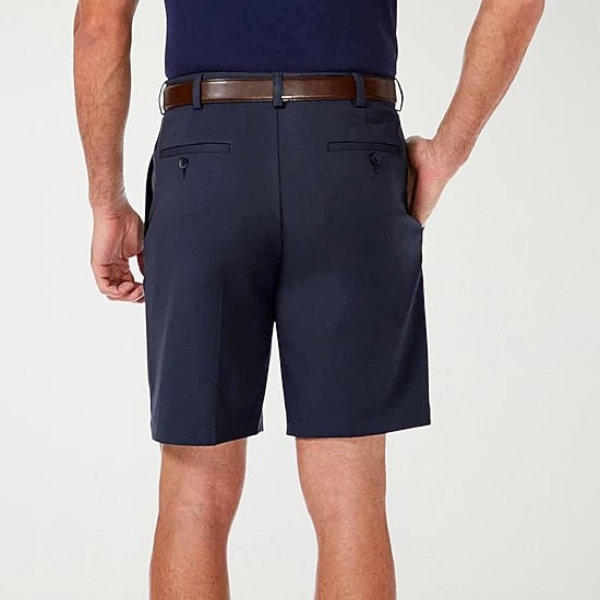 Haggar Cool 18 Pro Pleated Mens 9 1/2" Stretch Fabric Moisture Wicking Quick Dry Chino Short