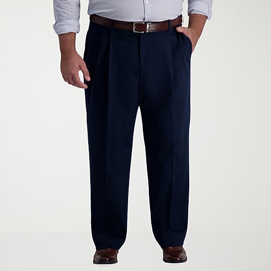 Haggar Iron Free Premium Khaki Mens Classic Fit Big and Tall Pleated Pant