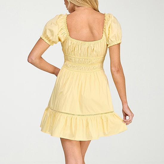 Trixxi Womens Juniors Short Sleeve Puffed Fit + Flare Dress