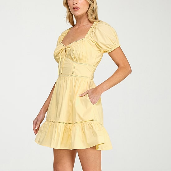 Trixxi Womens Juniors Short Sleeve Puffed Fit + Flare Dress