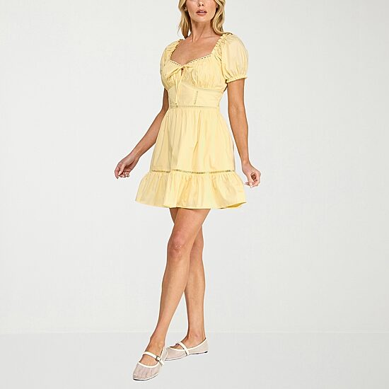 Trixxi Womens Juniors Short Sleeve Puffed Fit + Flare Dress
