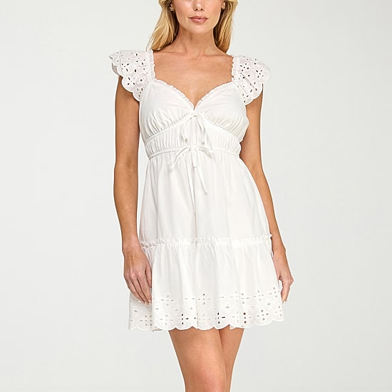 Trixxi Womens Juniors V Neck Short Sleeve Babydoll Dress