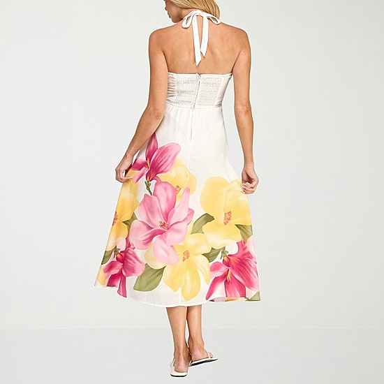Trixxi Womens Juniors Halter Neck Sleeveless Floral A-Line Dress