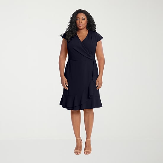 London Times Womens Plus Short Sleeve Wrap Dress