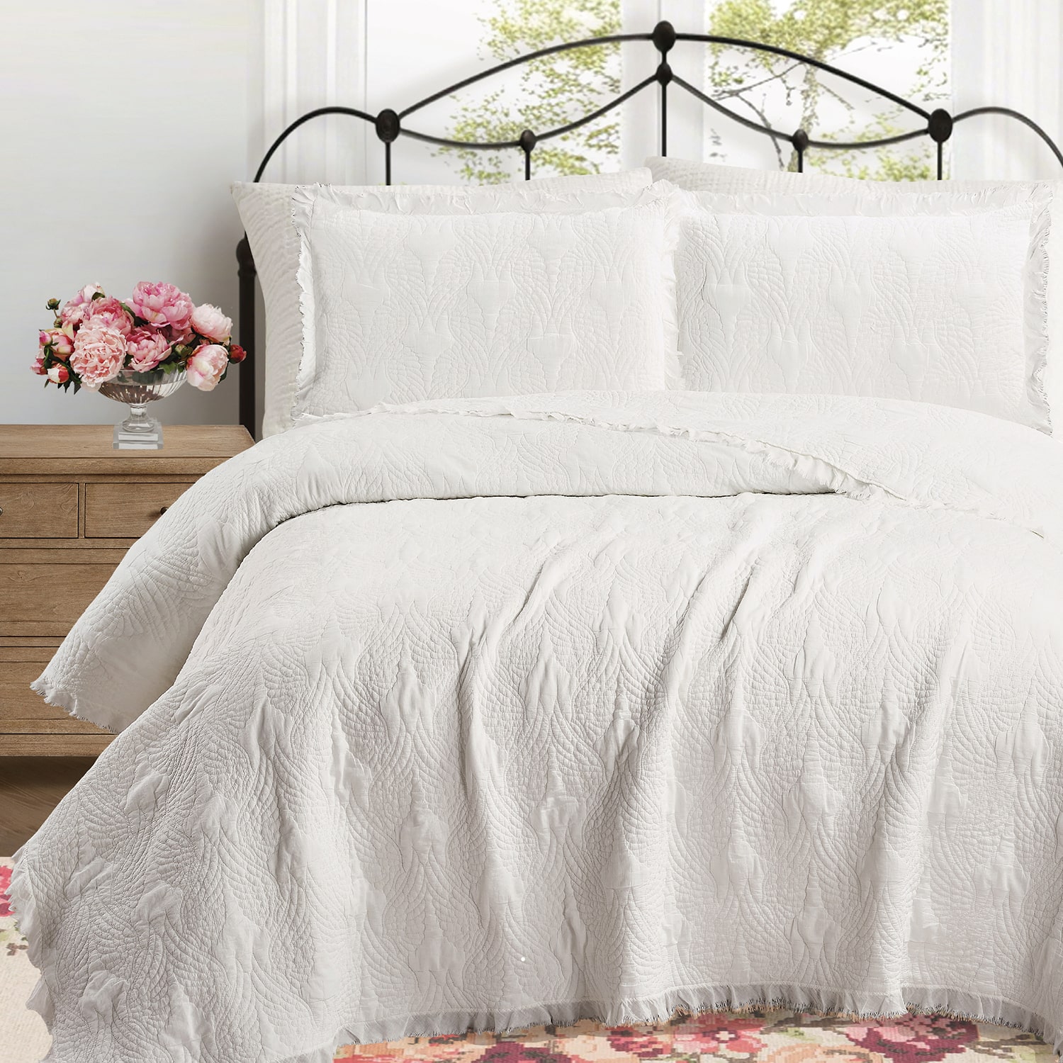 JUNK GYPSY She Talks To Angels Cotton Embroidered Quilt Set