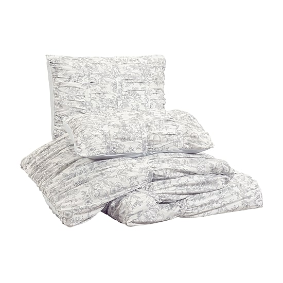 Modern Heirloom Floral Toile Ruched Reversible Comforter Set