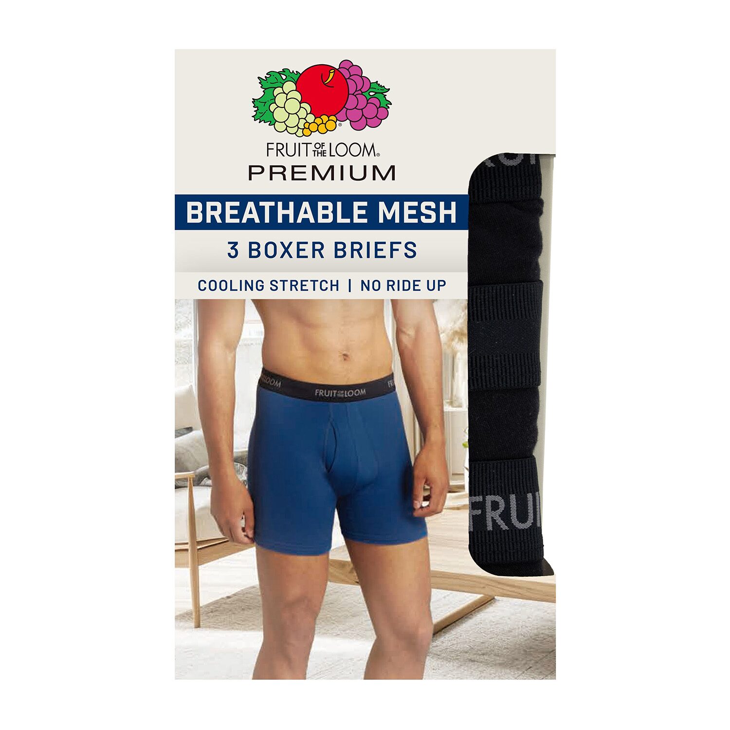 Fruit of the Loom Breathable Mens 3 Pack Boxer Briefs Pi3bp76c