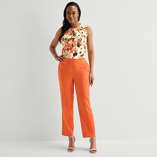 Black Label By Evan Picone Linen Womens Classic Fit Straight Suit Pant In Orange