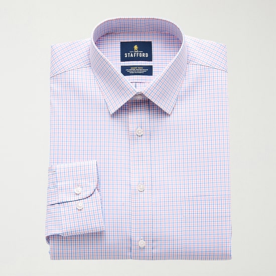 Stafford Smart Tech Mens Regular Fit Stretch Fabric Wrinkle Free Long Sleeve Dress Shirt