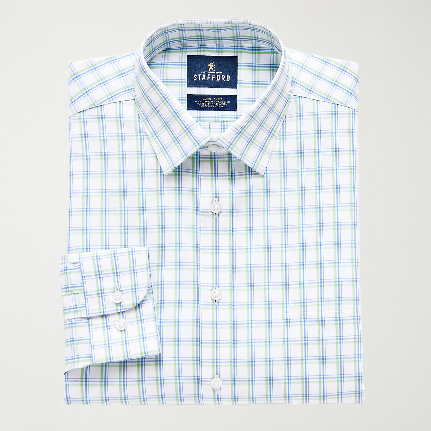 Stafford Smart Tech Mens Regular Fit Stretch Fabric Wrinkle Free Long Sleeve Dress Shirt