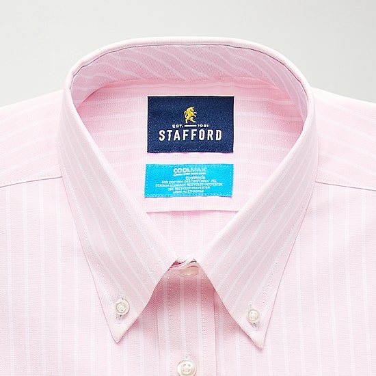 Stafford Coolmax All Season Ecomade Oxford Mens Slim Fit Stretch Fabric Wrinkle Free Long Sleeve Dress Shirt