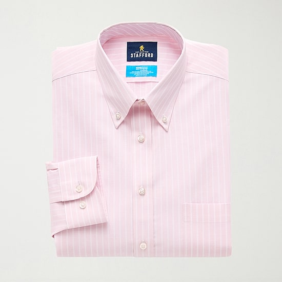 Stafford Coolmax All Season Ecomade Oxford Mens Slim Fit Stretch Fabric Wrinkle Free Long Sleeve Dress Shirt