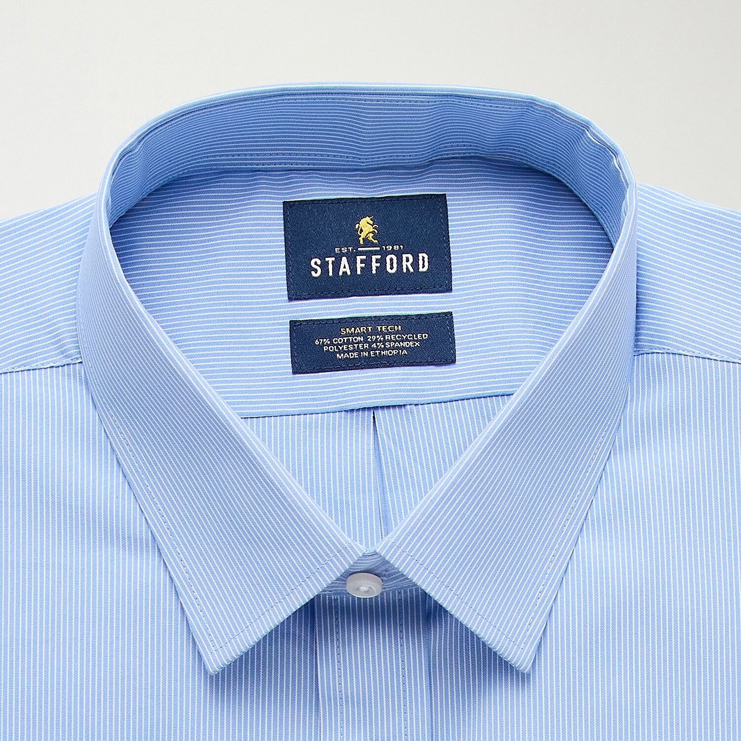 Stafford Smart Tech Mens Regular Fit Stretch Fabric Wrinkle Free Long Sleeve Dress Shirt
