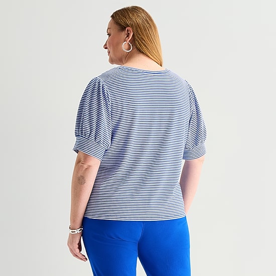 Liz Claiborne Womens Plus Crew Neck Short Sleeve Blouse